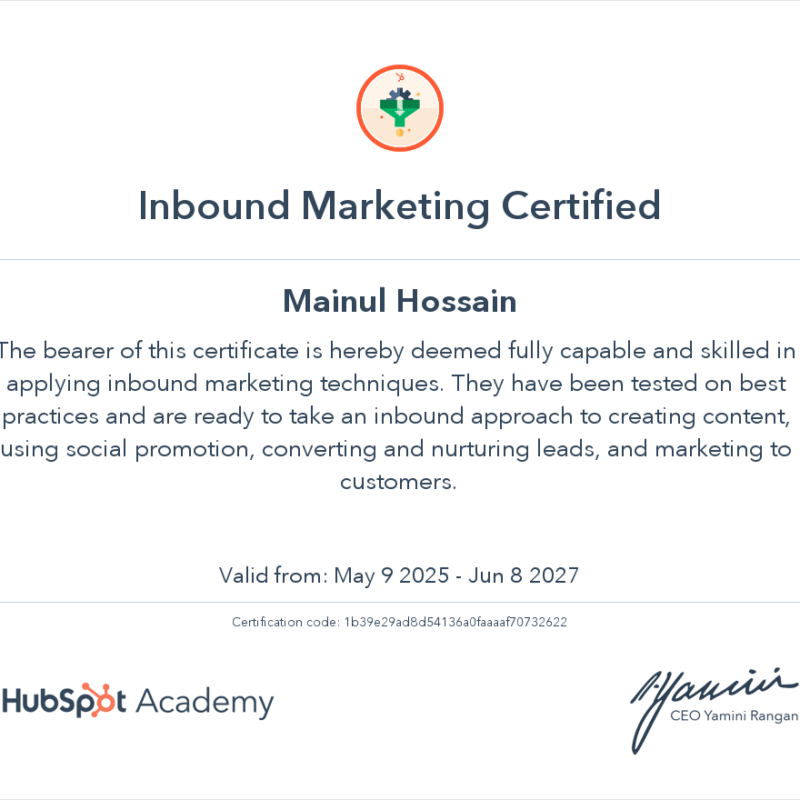 HubSpot Inbound Marketing Certification